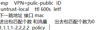 esp VPN=pulic-public ID 
untrust-local ttl 600s letf 
mac 
1.1.1.1-2.2.2.2 policy 